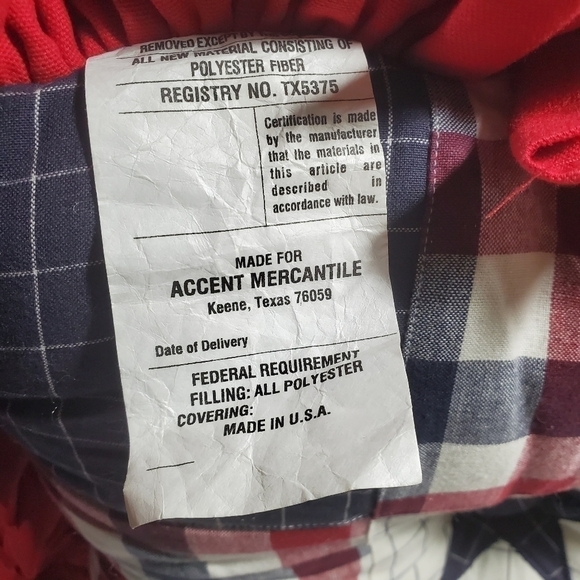 Country Patchwork quilt Plaid Star Red White Blue quilted ruffle pillow - Picture 7 of 11